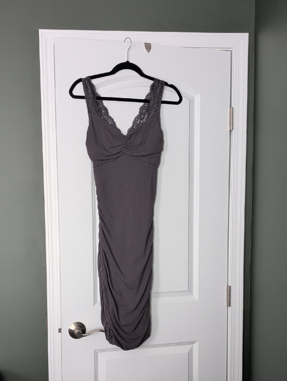 Express Charcoal Gray Lace-Trim Bodycon Slip Dress